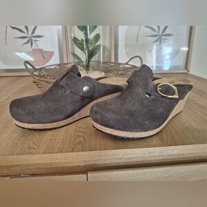 Papillio By Birkenstock Dark Brown Suede Clogs